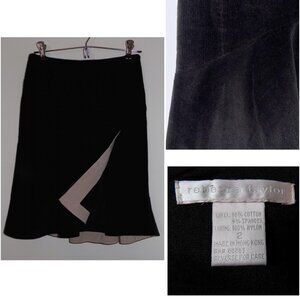Black corduroy wrap skirt 2 A-line Pinwale Beige trim Cotton bl Rebecca Taylor